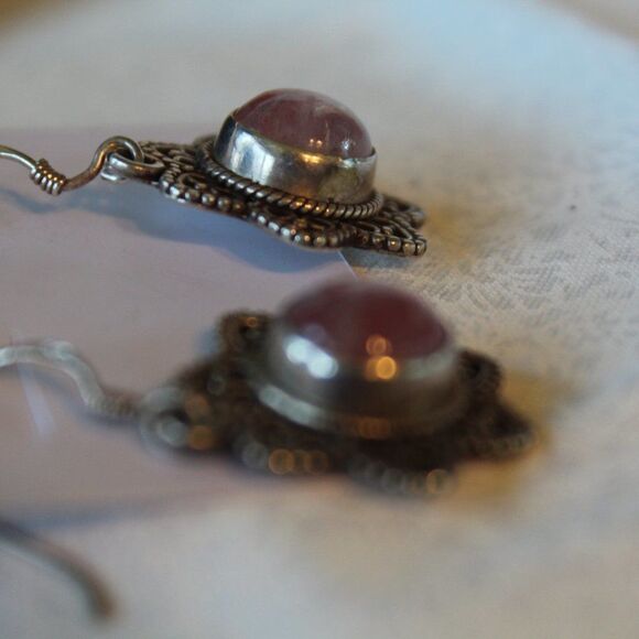 Sterling Bali-Style Pink Moonstone Earrings - Picture 4 of 7
